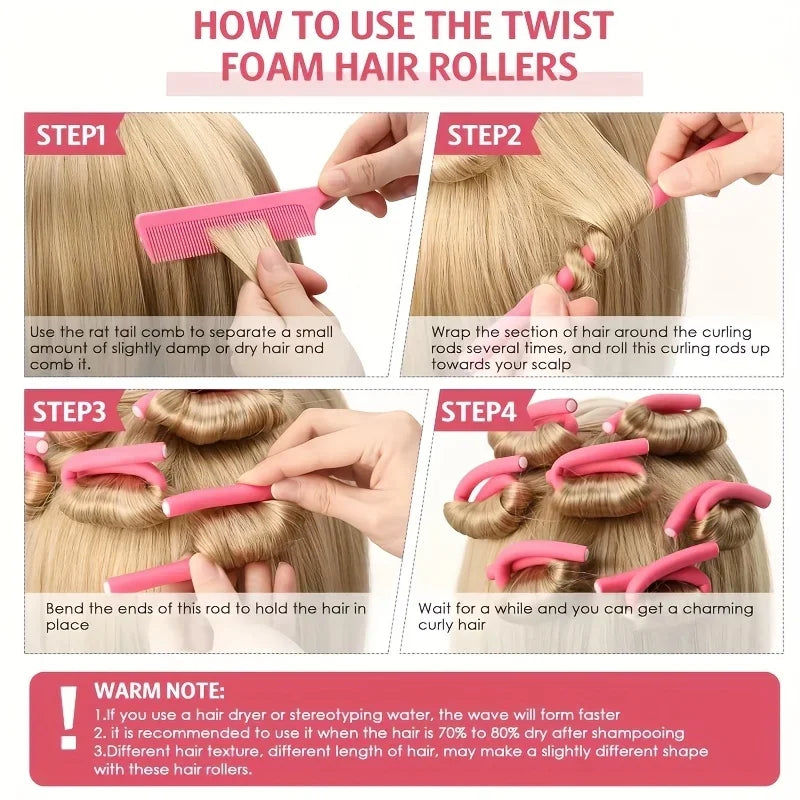 Hair Rollers/Flex Rods for Hair/Flexible Curling Rods, Hair Twist Flexi Rods No Heat Curlers Set for Soft Waves,