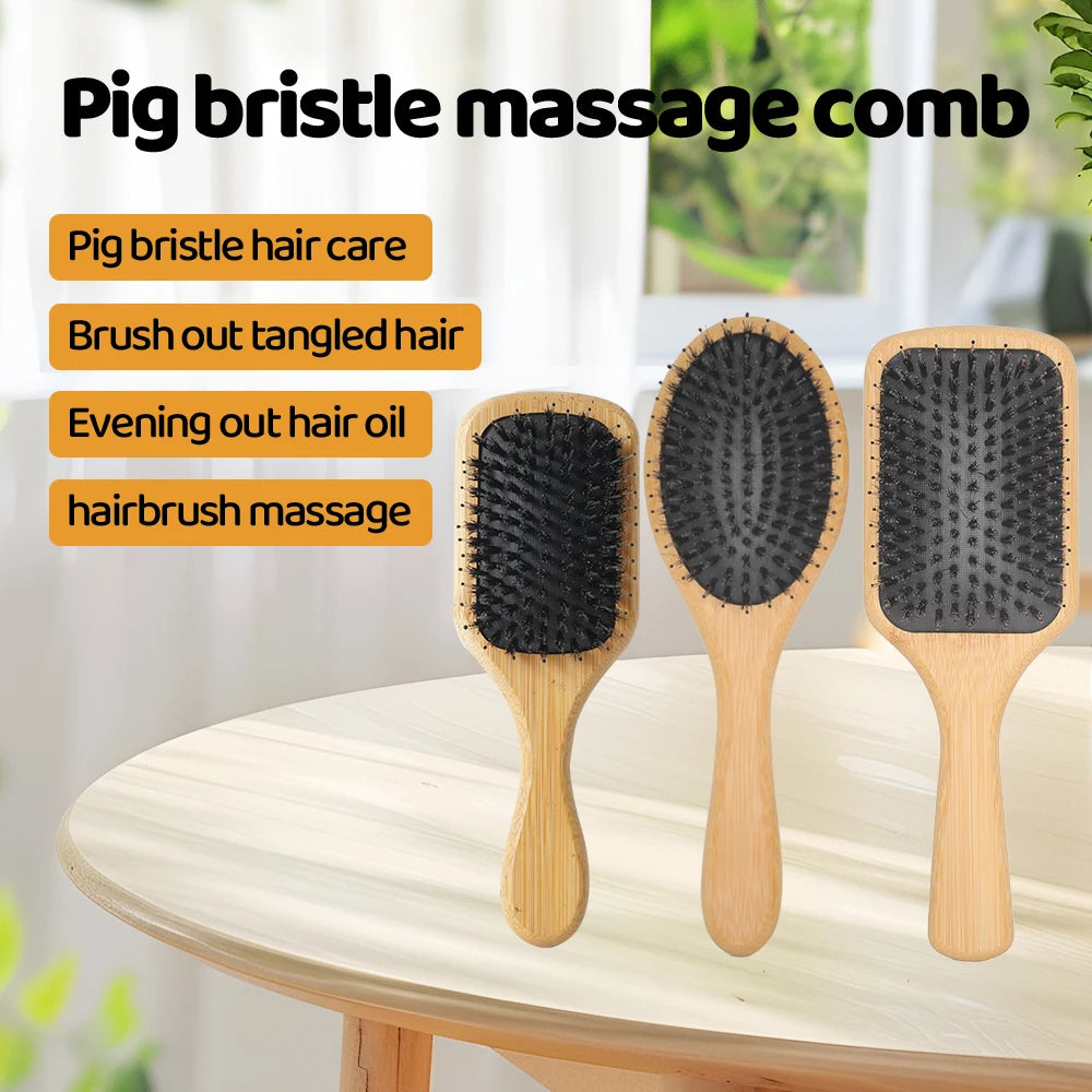 Curl Defining Brush Scalp Massage Side Luxury Hair Comb Set Professional Boar Bristle Brush Hair Wooden Comb Bamboo
