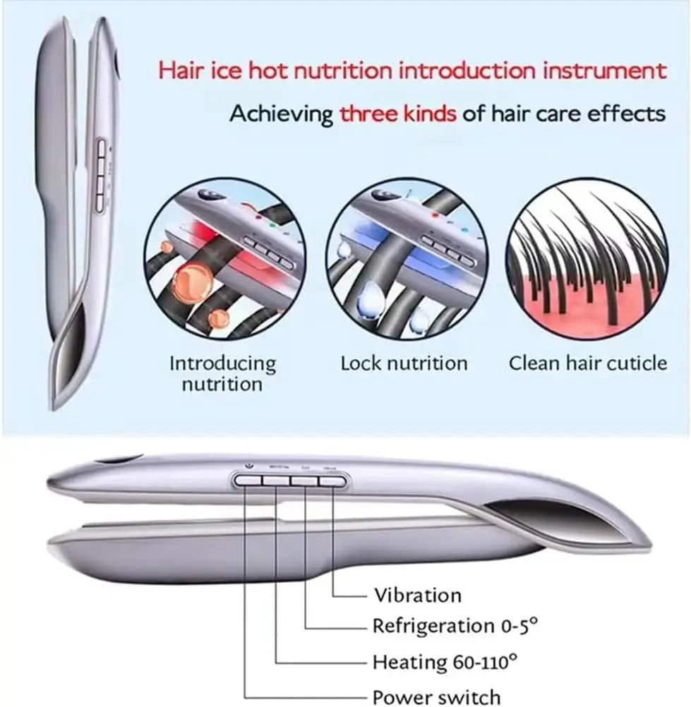 Professional Ice and Hot Hair Straightener Hair Care Frozen Flat Iron With 12000Hz Vibration for Repair Dry and Damaged Hair