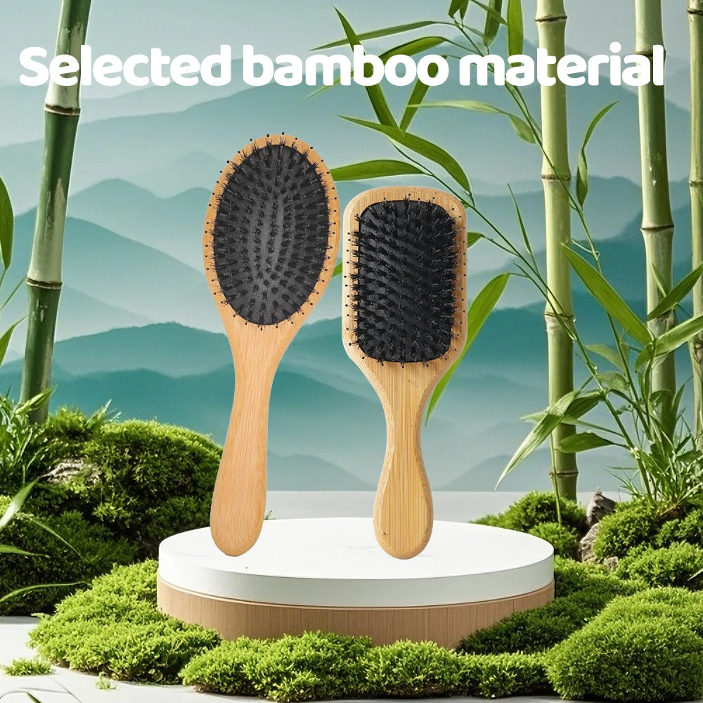 Curl Defining Brush Scalp Massage Side Luxury Hair Comb Set Professional Boar Bristle Brush Hair Wooden Comb Bamboo