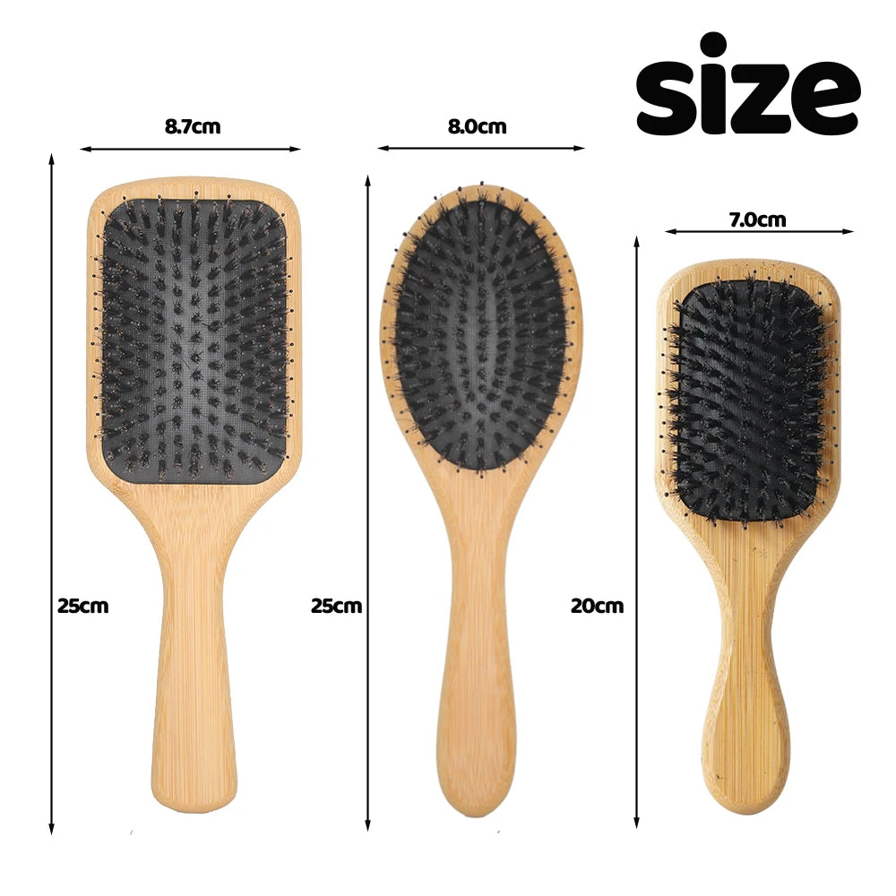 Curl Defining Brush Scalp Massage Side Luxury Hair Comb Set Professional Boar Bristle Brush Hair Wooden Comb Bamboo