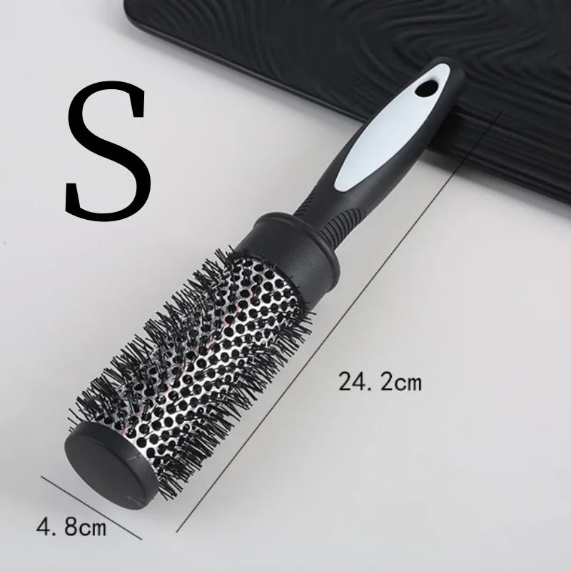 Round Curling Roller Comb Hair Styling Nylon Brush Thermal Aluminum Tube Barrel Hair Comb for Woman Man Hair Blowing and Drying