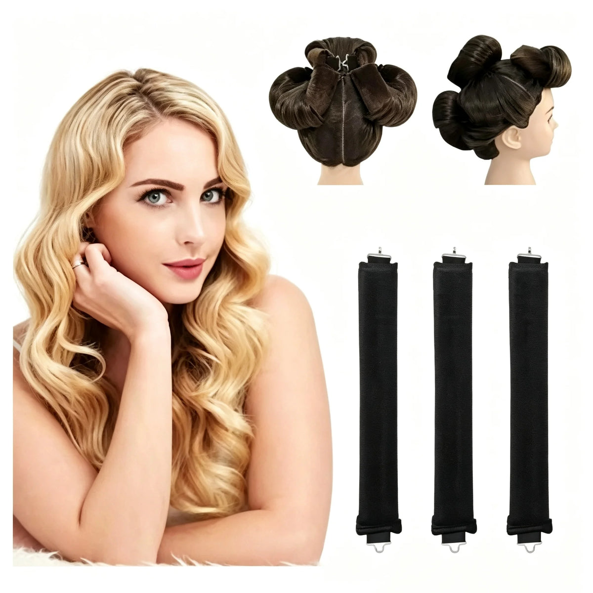 Heatless Hair Curling Rod Headband No Heat Soft Flexi Rollers Lazy Curls with Hook Sleeping Hair Styling Tool for Natural Look