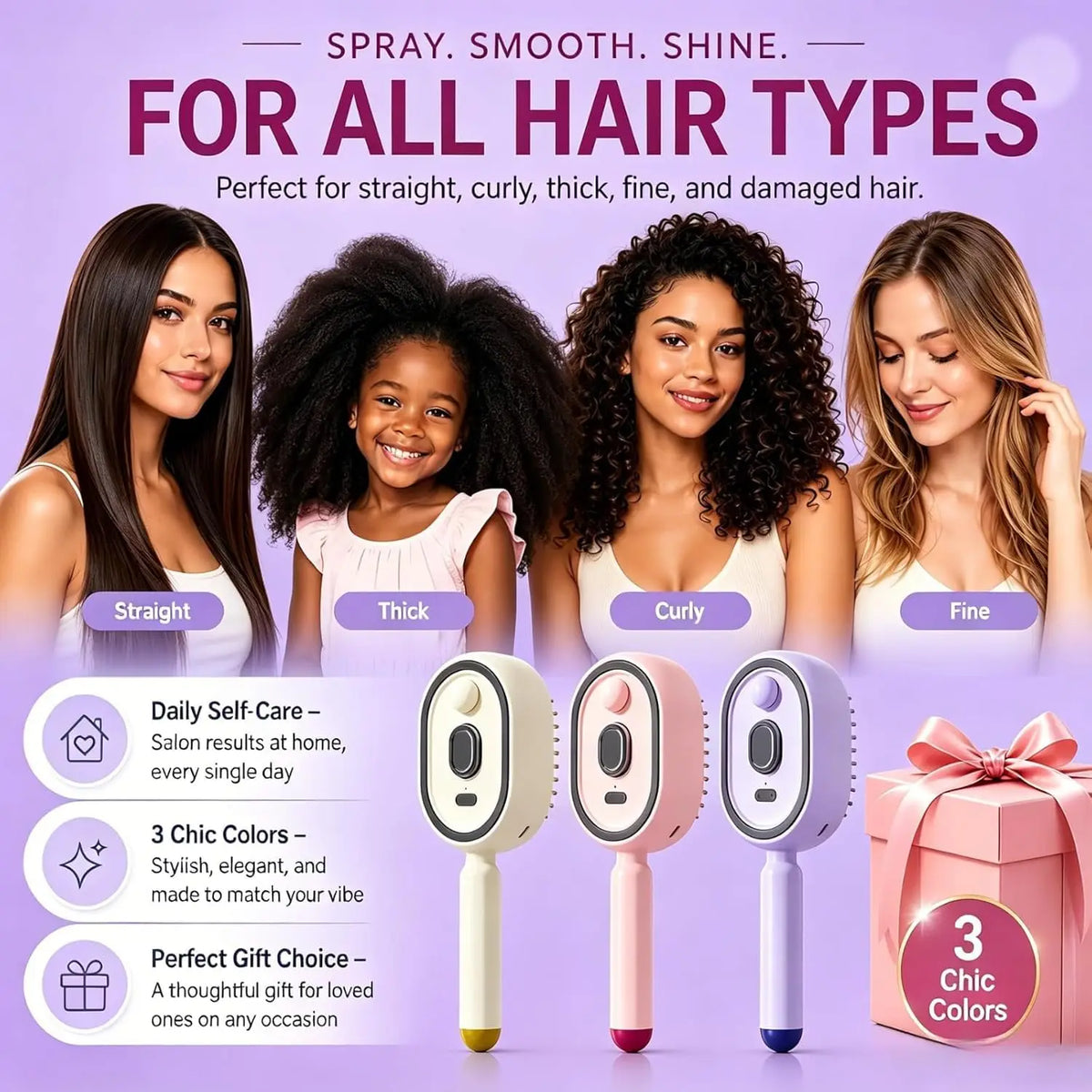 2026 Electric Spray Air Cushion Massage Hair Comb Electric Steaming Hair Straightener Brush Hair Smoothing Brush Steam Brush
