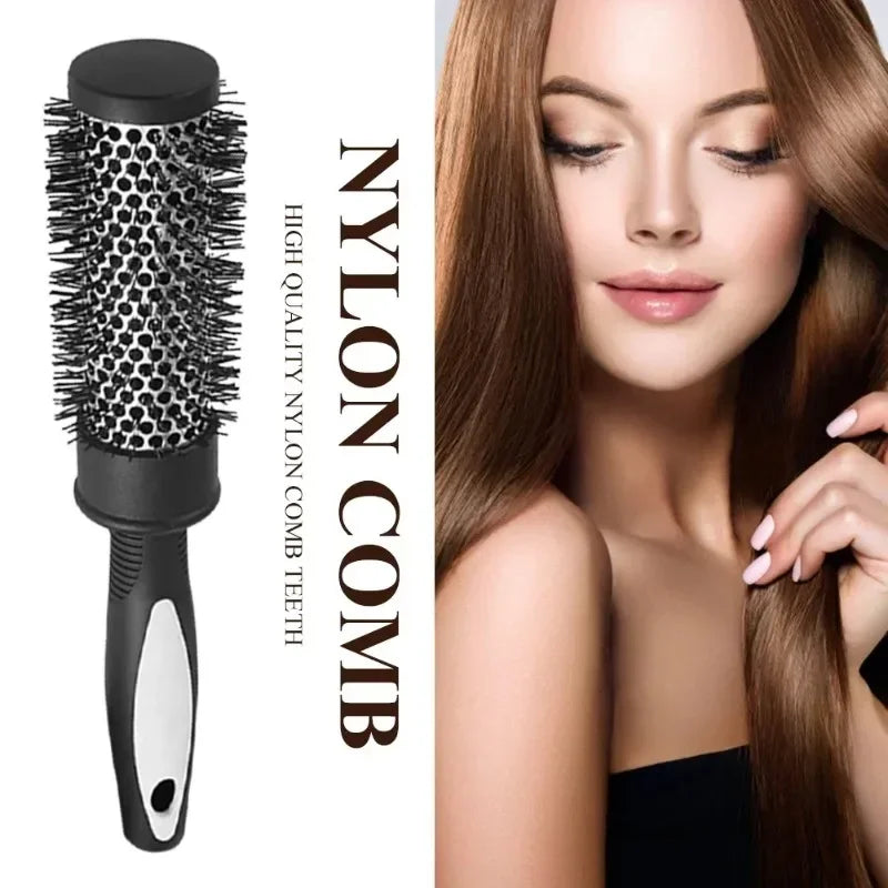 Round Curling Roller Comb Hair Styling Nylon Brush Thermal Aluminum Tube Barrel Hair Comb for Woman Man Hair Blowing and Drying