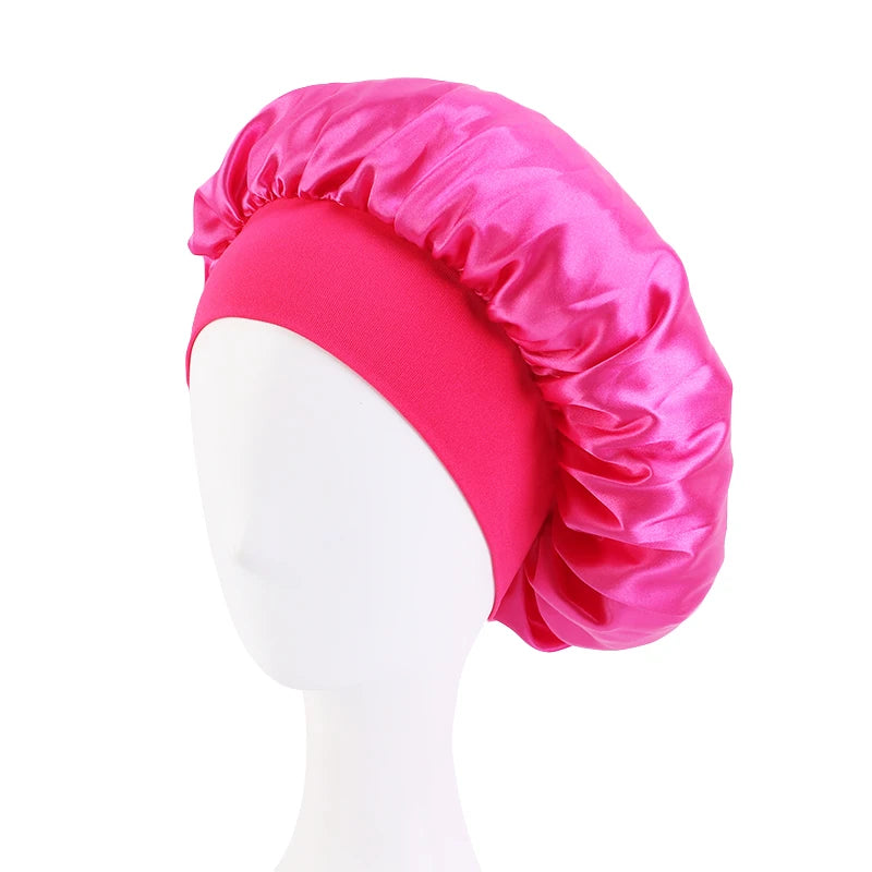 New Satin Wide Brim Nightcap Silky Bonnet Hair Wrap for Sleeping Sleep Cap With Elastic Soft Band Styling Cap Hair Wrapping Tool