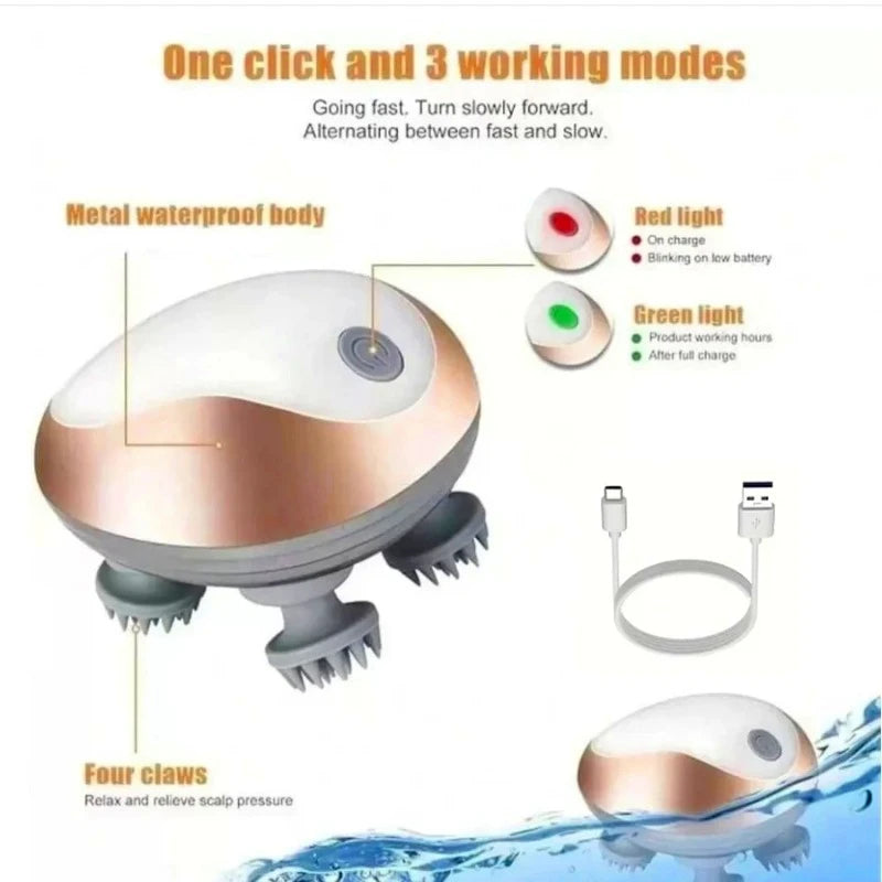 Electric Scalp Massager Silicone Head Scalp Kneading Vibration Device 6 Mode for Hair Growth Stress Relax Waterproof Massageador
