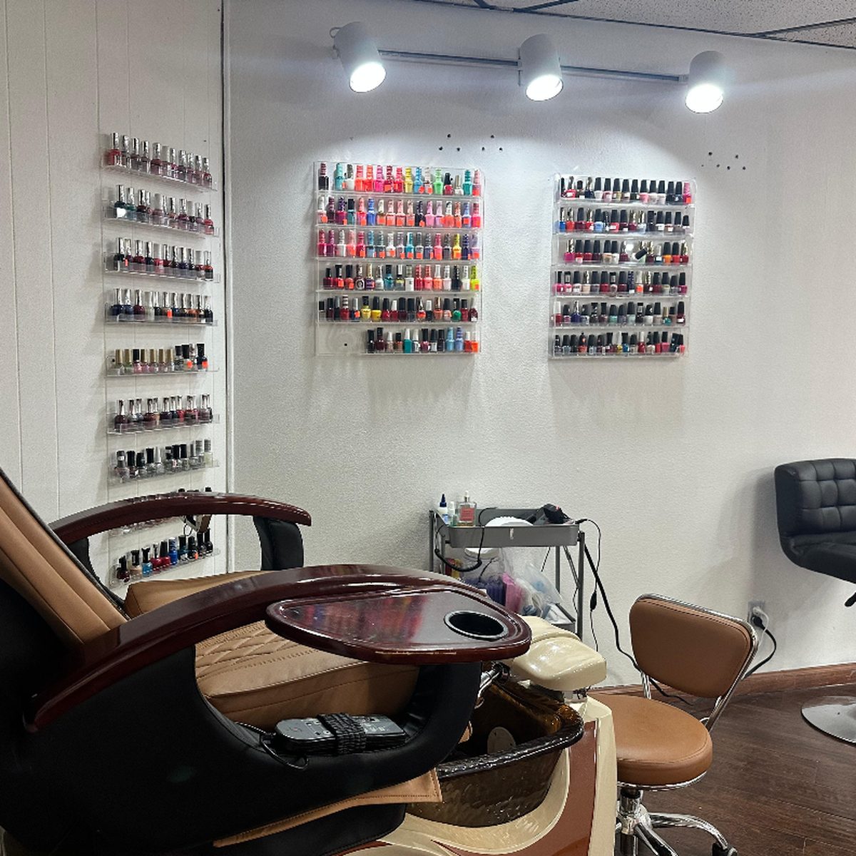 Nail and pedicure station at Mily Beauty Salon in Seguin, Texas