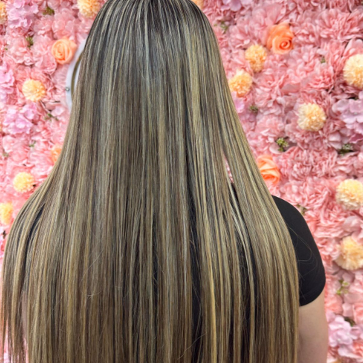 Long straight hair with fine highlights